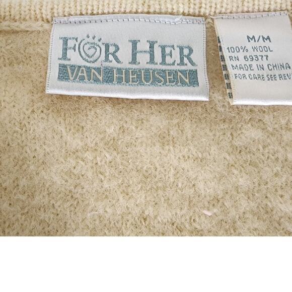 Vtg Van Heusen Cream 100% Wool Sleeveless Sweater Vest with Zipper, Pockets W M - Picture 6 of 7